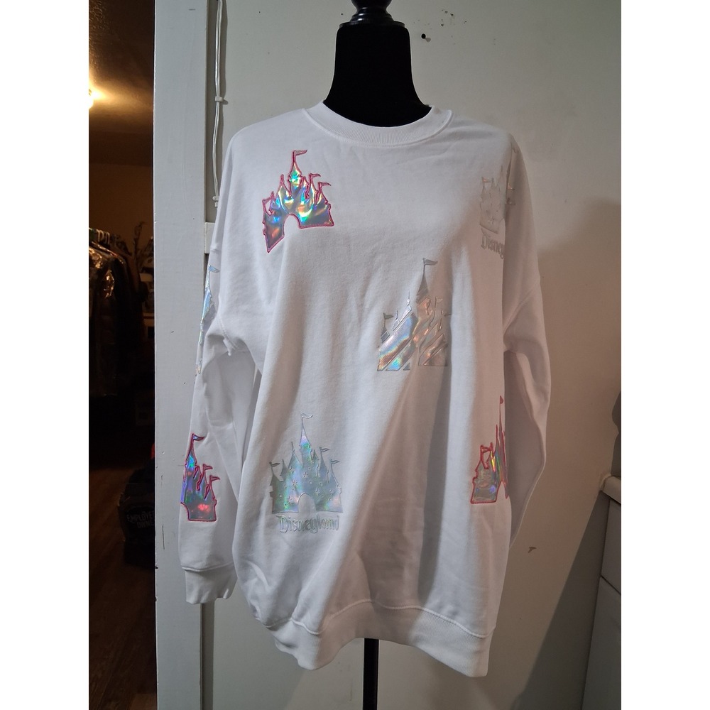 Disney Parks Disneyland White Holographic Castle Sweatshirt JT24221 Large Womens
